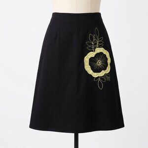 MARIPOSA - Black Floral Embroidered A-line Skirt - Large